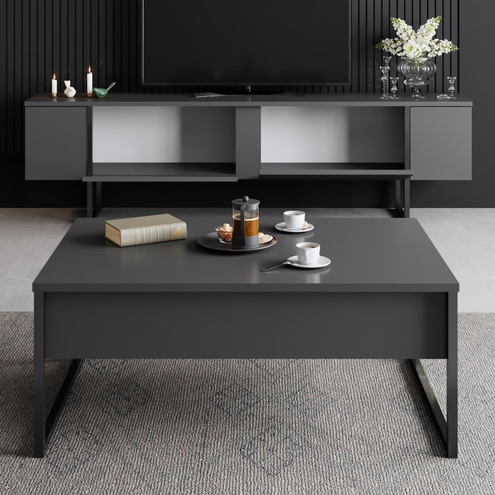 Hanah Home Conjunto Muebles Sala Anthracite, Negro - Soporte TV 180cm, Mesa Café 90cm, Diseño Elegante y Duradero